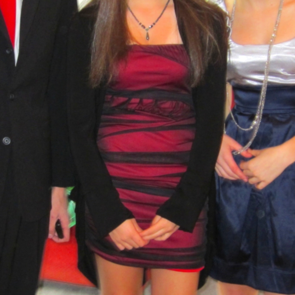 Velvet Torch Strapless Burgundy and Black Dress